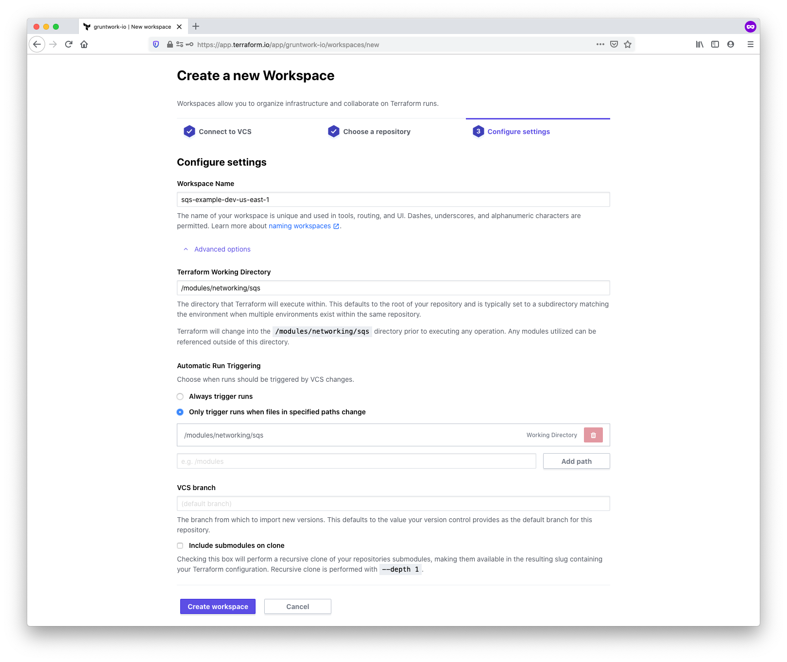 tfc workspace settings